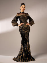 Luxe Embroidered Ballon Sleeve Evening Dress